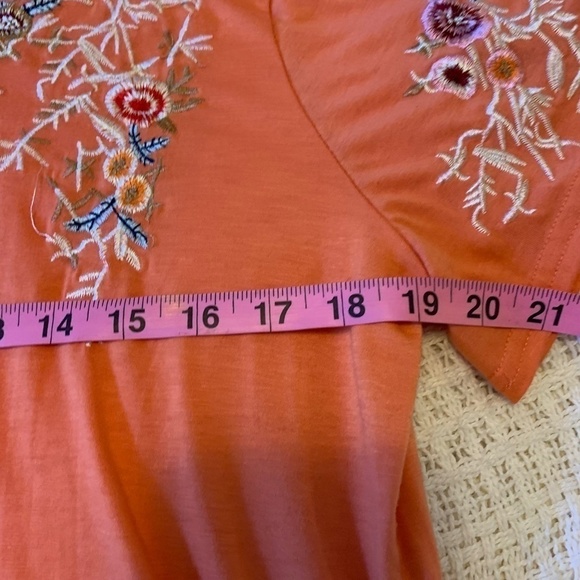 Misslook Orange T-Shirt With Colorful Embroidered Floral Detail Size XL (1153) - Picture 11 of 13